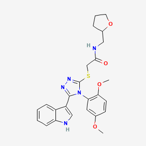 2-((4-(2,5-dimethoxyphenyl)-5-(1H-indol-3-yl)-4H-1,2,4-triazol-3-yl)thio)-N-((tetrahydrofuran-2-yl)methyl)acetamide