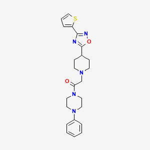 molecular formula C23H27N5O2S B2898136 1-Phenyl-4-({4-[3-(2-thienyl)-1,2,4-oxadiazol-5-yl]piperidin-1-yl}acetyl)piperazine CAS No. 1251603-93-6