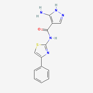 molecular formula C13H11N5OS B2898140 5-amino-N-(4-phenyl-1,3-thiazol-2-yl)-1H-pyrazole-4-carboxamide CAS No. 1266388-04-8