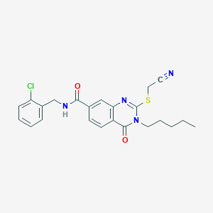 molecular formula C23H23ClN4O2S B2898149 N-(2-chlorobenzyl)-2-((cyanomethyl)thio)-4-oxo-3-pentyl-3,4-dihydroquinazoline-7-carboxamide CAS No. 309749-68-6