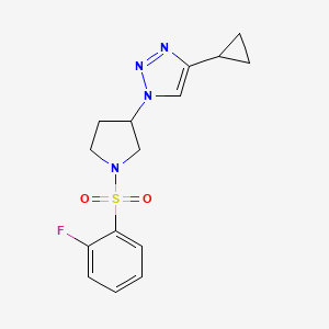 molecular formula C15H17FN4O2S B2898152 4-环丙基-1-(1-((2-氟苯基)磺酰基)吡咯烷-3-基)-1H-1,2,3-三唑 CAS No. 2034418-48-7
