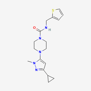 4-(3-cyclopropyl-1-methyl-1H-pyrazol-5-yl)-N-(thiophen-2-ylmethyl)piperazine-1-carboxamide