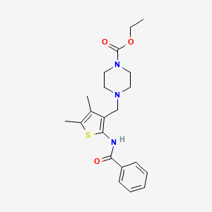 molecular formula C21H27N3O3S B2898163 4-((2-苯甲酰胺基-4,5-二甲基噻吩-3-基)甲基)哌嗪-1-甲酸乙酯 CAS No. 631856-70-7