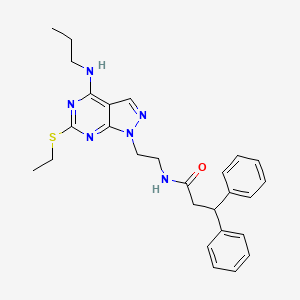 molecular formula C27H32N6OS B2898175 N-(2-(6-(ethylthio)-4-(propylamino)-1H-pyrazolo[3,4-d]pyrimidin-1-yl)ethyl)-3,3-diphenylpropanamide CAS No. 954005-08-4