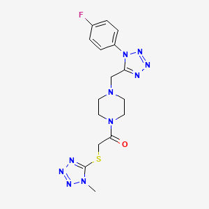 molecular formula C16H19FN10OS B2898185 1-(4-((1-(4-fluorophenyl)-1H-tetrazol-5-yl)methyl)piperazin-1-yl)-2-((1-methyl-1H-tetrazol-5-yl)thio)ethanone CAS No. 1040675-71-5