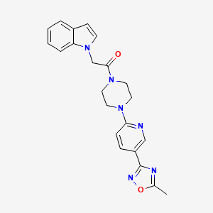 molecular formula C22H22N6O2 B2898188 2-(1H-indol-1-yl)-1-(4-(5-(5-methyl-1,2,4-oxadiazol-3-yl)pyridin-2-yl)piperazin-1-yl)ethanone CAS No. 1235278-37-1