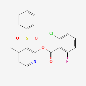 molecular formula C20H15ClFNO4S B2898212 4,6-Dimethyl-3-(phenylsulfonyl)-2-pyridinyl 2-chloro-6-fluorobenzenecarboxylate CAS No. 400083-86-5