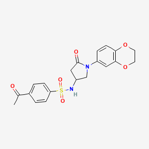 4-acetyl-N-(1-(2,3-dihydrobenzo[b][1,4]dioxin-6-yl)-5-oxopyrrolidin-3-yl)benzenesulfonamide