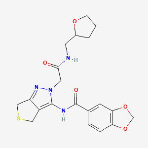 molecular formula C20H22N4O5S B2898217 N-(2-(2-oxo-2-(((tetrahydrofuran-2-yl)methyl)amino)ethyl)-4,6-dihydro-2H-thieno[3,4-c]pyrazol-3-yl)benzo[d][1,3]dioxole-5-carboxamide CAS No. 1105205-39-7