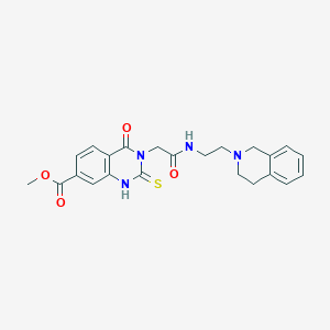 molecular formula C23H24N4O4S B2898250 methyl 3-(2-((2-(3,4-dihydroisoquinolin-2(1H)-yl)ethyl)amino)-2-oxoethyl)-4-oxo-2-thioxo-1,2,3,4-tetrahydroquinazoline-7-carboxylate CAS No. 946329-34-6