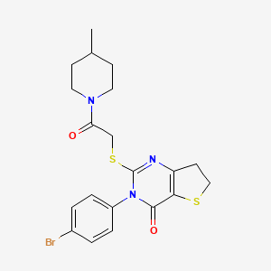 molecular formula C20H22BrN3O2S2 B2898251 3-(4-Bromophenyl)-2-[2-(4-methylpiperidin-1-yl)-2-oxoethyl]sulfanyl-6,7-dihydrothieno[3,2-d]pyrimidin-4-one CAS No. 687565-94-2