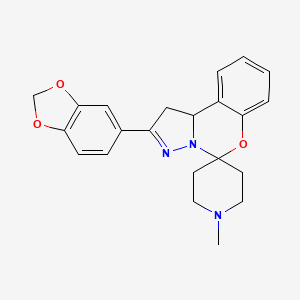 molecular formula C22H23N3O3 B2898264 2-(Benzo[d][1,3]dioxol-5-yl)-1'-methyl-1,10b-dihydrospiro[benzo[e]pyrazolo[1,5-c][1,3]oxazine-5,4'-piperidine] CAS No. 498537-64-7