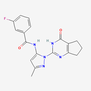 3-fluoro-N-(3-methyl-1-(4-oxo-4,5,6,7-tetrahydro-3H-cyclopenta[d]pyrimidin-2-yl)-1H-pyrazol-5-yl)benzamide