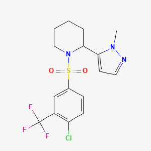 molecular formula C16H17ClF3N3O2S B2898297 1-[4-Chloro-3-(trifluoromethyl)phenyl]sulfonyl-2-(2-methylpyrazol-3-yl)piperidine CAS No. 2319891-66-0