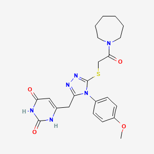 molecular formula C22H26N6O4S B2898312 6-[[5-[2-(azepan-1-yl)-2-oxoethyl]sulfanyl-4-(4-methoxyphenyl)-1,2,4-triazol-3-yl]methyl]-1H-pyrimidine-2,4-dione CAS No. 852152-82-0