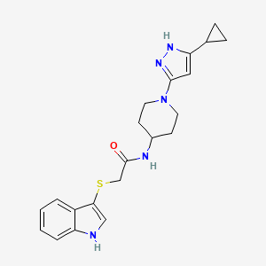 2-((1H-indol-3-yl)thio)-N-(1-(5-cyclopropyl-1H-pyrazol-3-yl)piperidin-4-yl)acetamide