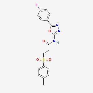molecular formula C18H16FN3O4S B2898346 N-(5-(4-fluorophenyl)-1,3,4-oxadiazol-2-yl)-3-tosylpropanamide CAS No. 895451-98-6