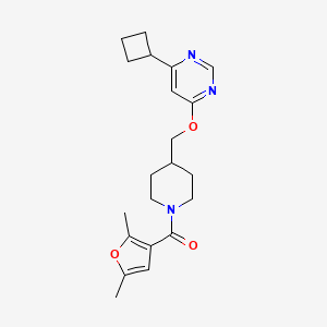 molecular formula C21H27N3O3 B2898357 (4-(((6-Cyclobutylpyrimidin-4-yl)oxy)methyl)piperidin-1-yl)(2,5-dimethylfuran-3-yl)methanone CAS No. 2309568-30-5