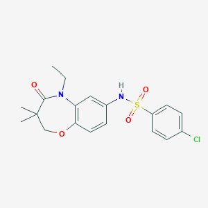 molecular formula C19H21ClN2O4S B2898365 4-chloro-N-(5-ethyl-3,3-dimethyl-4-oxo-2,3,4,5-tetrahydrobenzo[b][1,4]oxazepin-7-yl)benzenesulfonamide CAS No. 922023-77-6