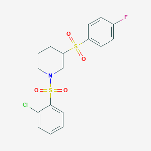molecular formula C17H17ClFNO4S2 B2898374 1-((2-Chlorophenyl)sulfonyl)-3-((4-fluorophenyl)sulfonyl)piperidine CAS No. 1797893-50-5