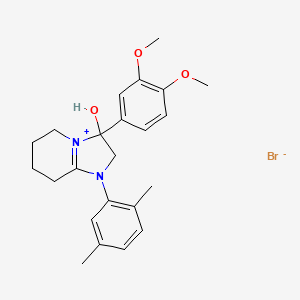 molecular formula C23H29BrN2O3 B2898377 3-(3,4-Dimethoxyphenyl)-1-(2,5-dimethylphenyl)-3-hydroxy-2,3,5,6,7,8-hexahydroimidazo[1,2-a]pyridin-1-ium bromide CAS No. 1101751-13-6