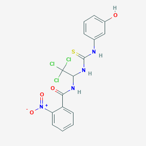 molecular formula C16H13Cl3N4O4S B2898387 2-nitro-N-[2,2,2-trichloro-1-[(3-hydroxyphenyl)carbamothioylamino]ethyl]benzamide CAS No. 294657-66-2