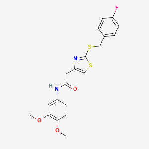 molecular formula C20H19FN2O3S2 B2898403 N-(3,4-dimethoxyphenyl)-2-(2-((4-fluorobenzyl)thio)thiazol-4-yl)acetamide CAS No. 941922-83-4