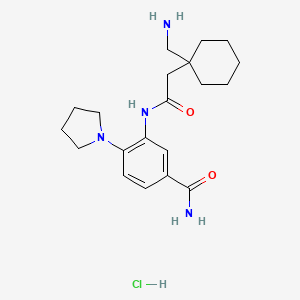 molecular formula C20H31ClN4O2 B2898436 3-[[2-[1-(Aminomethyl)cyclohexyl]acetyl]amino]-4-pyrrolidin-1-ylbenzamide;hydrochloride CAS No. 1836629-83-4