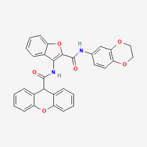 B2898439 N-(2-((2,3-dihydrobenzo[b][1,4]dioxin-6-yl)carbamoyl)benzofuran-3-yl)-9H-xanthene-9-carboxamide CAS No. 888468-91-5