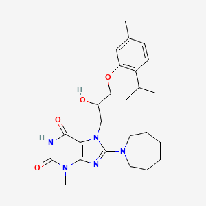 molecular formula C25H35N5O4 B2898442 8-(氮杂环-1-基)-7-(2-羟基-3-(2-异丙基-5-甲基苯氧基)丙基)-3-甲基-1H-嘌呤-2,6(3H,7H)-二酮 CAS No. 941937-44-6