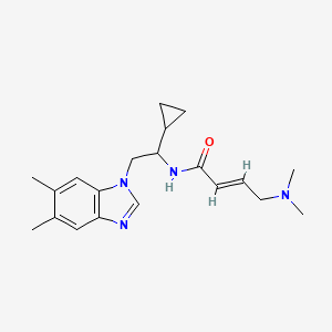 molecular formula C20H28N4O B2898456 (E)-N-[1-Cyclopropyl-2-(5,6-dimethylbenzimidazol-1-yl)ethyl]-4-(dimethylamino)but-2-enamide CAS No. 2411333-11-2