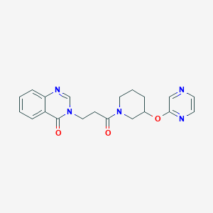 molecular formula C20H21N5O3 B2898457 3-(3-oxo-3-(3-(pyrazin-2-yloxy)piperidin-1-yl)propyl)quinazolin-4(3H)-one CAS No. 2034473-45-3