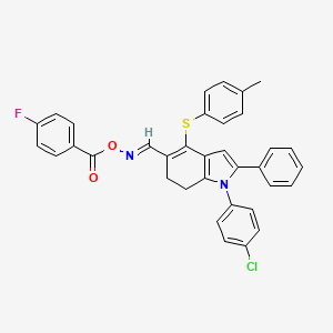 molecular formula C35H26ClFN2O2S B2898468 1-(4-chlorophenyl)-5-({[(4-fluorobenzoyl)oxy]imino}methyl)-4-[(4-methylphenyl)sulfanyl]-2-phenyl-6,7-dihydro-1H-indole CAS No. 477887-83-5