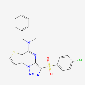 molecular formula C21H16ClN5O2S2 B2898472 N-benzyl-3-((4-chlorophenyl)sulfonyl)-N-methylthieno[2,3-e][1,2,3]triazolo[1,5-a]pyrimidin-5-amine CAS No. 892737-88-1