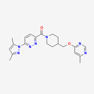 molecular formula C21H25N7O2 B2898489 (6-(3,5-dimethyl-1H-pyrazol-1-yl)pyridazin-3-yl)(4-(((6-methylpyrimidin-4-yl)oxy)methyl)piperidin-1-yl)methanone CAS No. 2310121-27-6