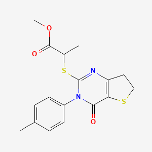 molecular formula C17H18N2O3S2 B2898493 Methyl 2-((4-oxo-3-(p-tolyl)-3,4,6,7-tetrahydrothieno[3,2-d]pyrimidin-2-yl)thio)propanoate CAS No. 686771-87-9