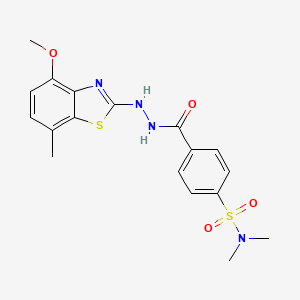 molecular formula C18H20N4O4S2 B2898495 4-(2-(4-methoxy-7-methylbenzo[d]thiazol-2-yl)hydrazinecarbonyl)-N,N-dimethylbenzenesulfonamide CAS No. 851987-79-6