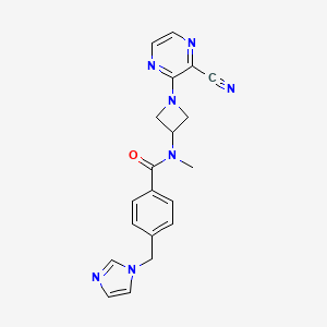 molecular formula C20H19N7O B2898561 N-[1-(3-Cyanopyrazin-2-yl)azetidin-3-yl]-4-(imidazol-1-ylmethyl)-N-methylbenzamide CAS No. 2380187-05-1