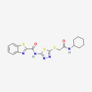 molecular formula C18H19N5O2S3 B2898569 N-(5-((2-(cyclohexylamino)-2-oxoethyl)thio)-1,3,4-thiadiazol-2-yl)benzo[d]thiazole-2-carboxamide CAS No. 1351644-17-1