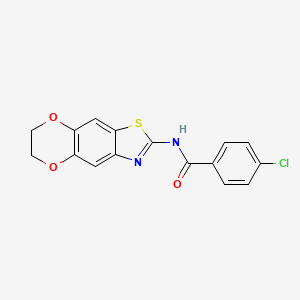 molecular formula C16H11ClN2O3S B2898598 4-chloro-N-(6,7-dihydro-[1,4]dioxino[2,3-f][1,3]benzothiazol-2-yl)benzamide CAS No. 892853-45-1