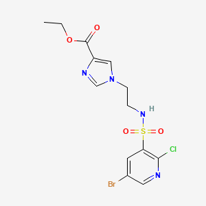 molecular formula C13H14BrClN4O4S B2898615 ethyl 1-[2-(5-bromo-2-chloropyridine-3-sulfonamido)ethyl]-1H-imidazole-4-carboxylate CAS No. 2094898-57-2