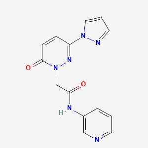 molecular formula C14H12N6O2 B2898621 2-(6-oxo-3-(1H-pyrazol-1-yl)pyridazin-1(6H)-yl)-N-(pyridin-3-yl)acetamide CAS No. 1334375-53-9