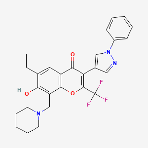 molecular formula C27H26F3N3O3 B2898624 6-ethyl-7-hydroxy-3-(1-phenyl-1H-pyrazol-4-yl)-8-(1-piperidinylmethyl)-2-(trifluoromethyl)-4H-chromen-4-one CAS No. 430469-03-7