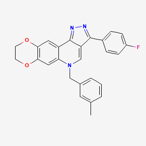 molecular formula C26H20FN3O2 B2898643 3-(4-fluorophenyl)-5-(3-methylbenzyl)-8,9-dihydro-5H-[1,4]dioxino[2,3-g]pyrazolo[4,3-c]quinoline CAS No. 866349-52-2