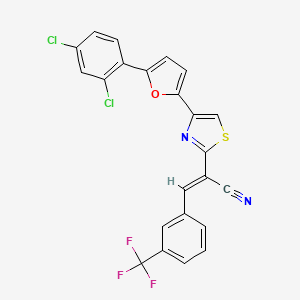 molecular formula C23H11Cl2F3N2OS B2898646 2-{4-[5-(2,4-Dichlorophenyl)-2-furyl]-1,3-thiazol-2-yl}-3-[3-(trifluoromethyl)phenyl]acrylonitrile CAS No. 338978-48-6