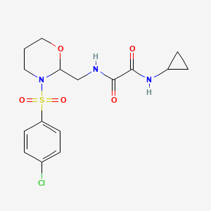 molecular formula C16H20ClN3O5S B2898699 N-[[3-(4-chlorophenyl)sulfonyl-1,3-oxazinan-2-yl]methyl]-N'-cyclopropyloxamide CAS No. 872862-51-6