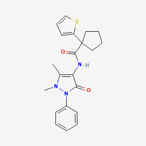 molecular formula C21H23N3O2S B2898705 N-(1,5-dimethyl-3-oxo-2-phenyl-2,3-dihydro-1H-pyrazol-4-yl)-1-(thiophen-2-yl)cyclopentanecarboxamide CAS No. 1049526-30-8