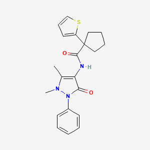 molecular formula C21H23N3O2S B2898705 N-(1,5-dimethyl-3-oxo-2-phenyl-2,3-dihydro-1H-pyrazol-4-yl)-1-(thiophen-2-yl)cyclopentane-1-carboxamide CAS No. 1049526-30-8