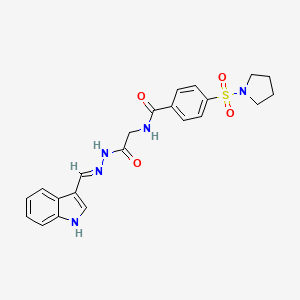molecular formula C22H23N5O4S B2898707 (E)-N-(2-(2-((1H-indol-3-yl)methylene)hydrazinyl)-2-oxoethyl)-4-(pyrrolidin-1-ylsulfonyl)benzamide CAS No. 391896-09-6