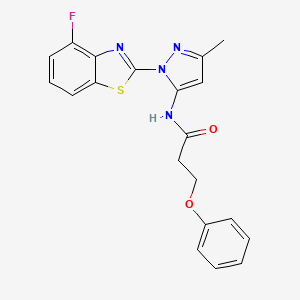 molecular formula C20H17FN4O2S B2898708 N-(1-(4-fluorobenzo[d]thiazol-2-yl)-3-methyl-1H-pyrazol-5-yl)-3-phenoxypropanamide CAS No. 1173250-68-4